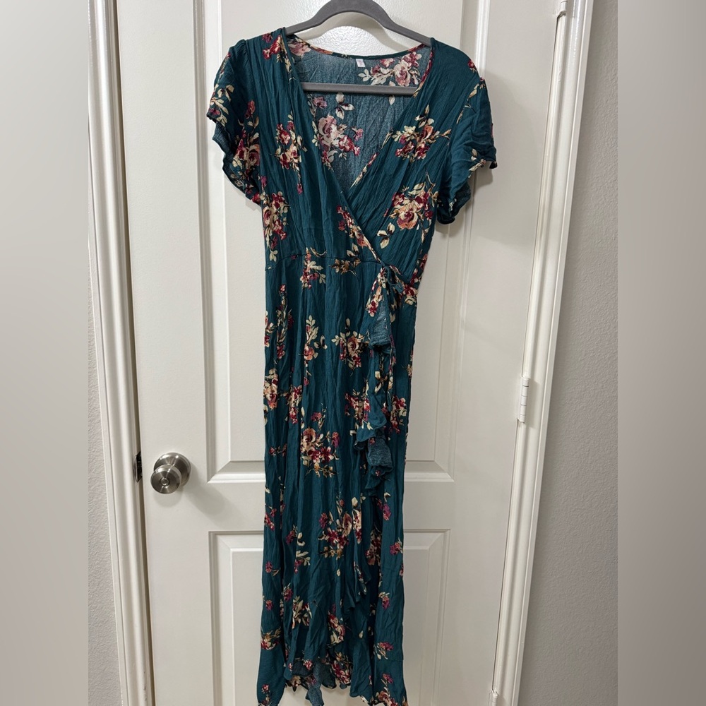 Xhilaration Teal Floral Maxi Dress